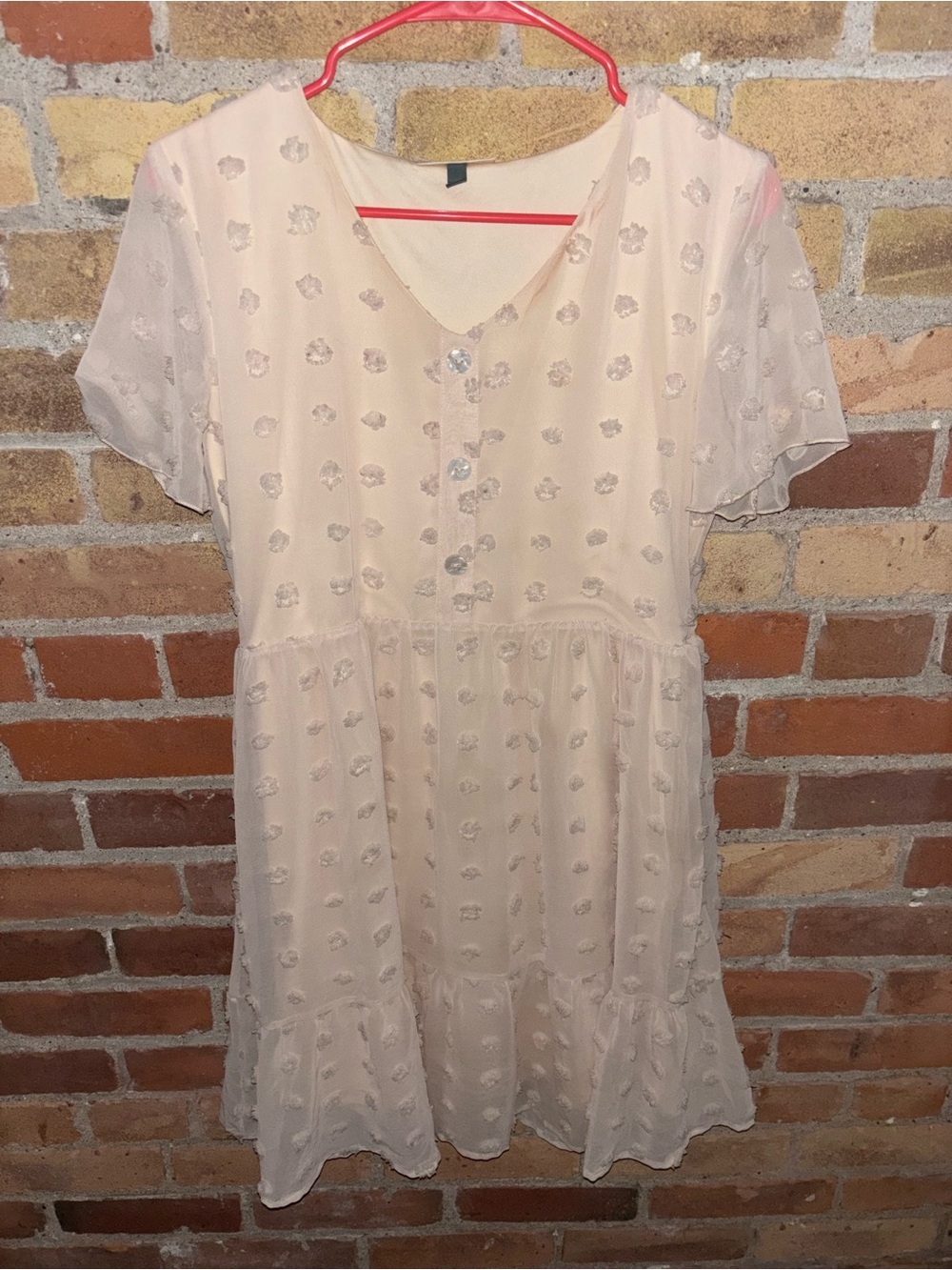 Short Cream Textured Button-Front Mini Dress from Alredine